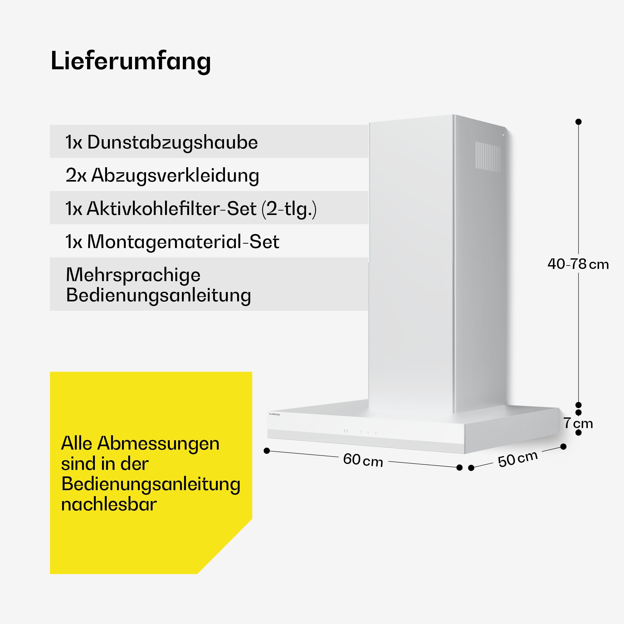Klarstein Velaire Dunstabzugshaube 60 cm 600 m³/h A++ Energieeffizienz Touch-Bedienung LED Aluminium- & Aktivkohlefilter Wandhaube Weiß