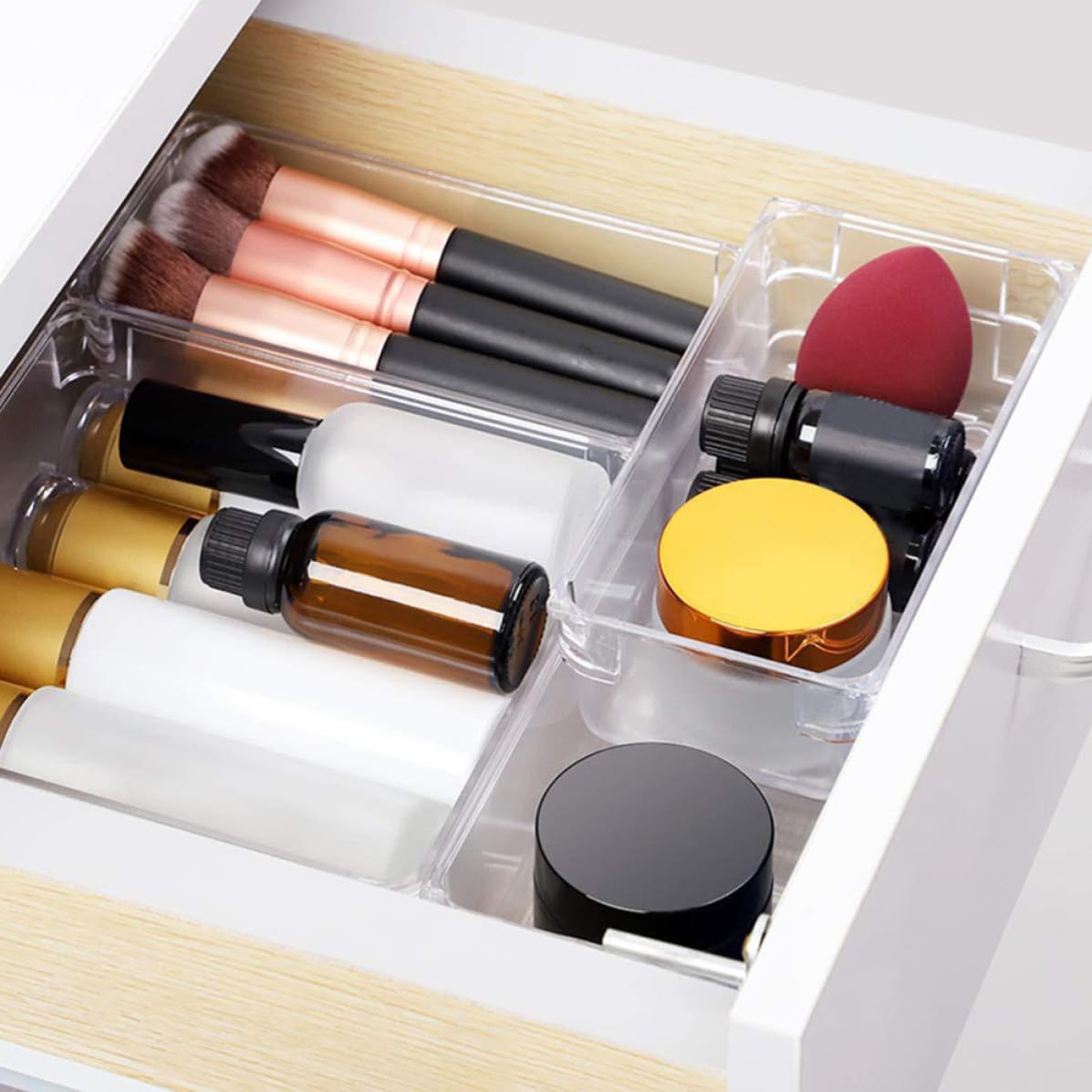 Set Contenitori Organizer per Cassetti Trasparenti in Plastica, Vassoi Organizer Combinati, per Ufficio e Cucina, per Alimenti e Gioielli