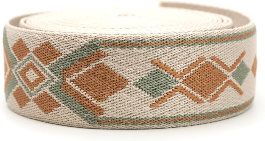 CRAFTMEMORE 1.5 Inches Bohemian Style Cotton Poly Webbing Strap, Strong Webbing for Arts, Crafts, Bag Strap (50 Yards, Style 04)