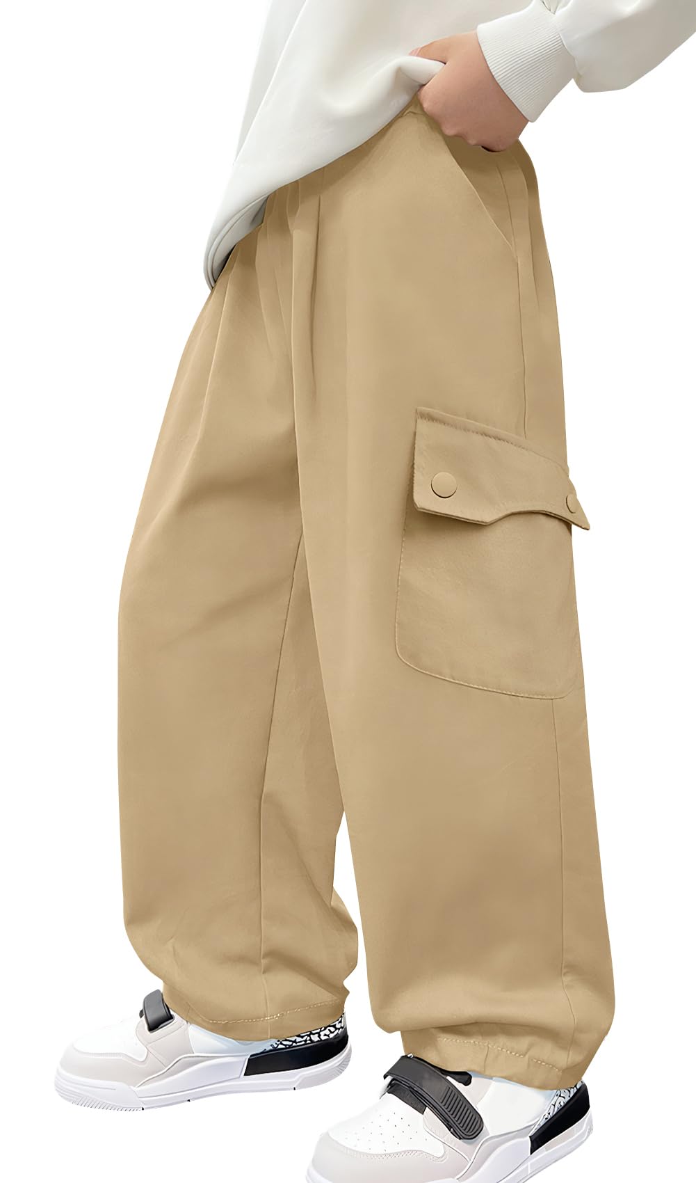 Pantalones cargo para niños Maeau de algodón con cintura elástica 7