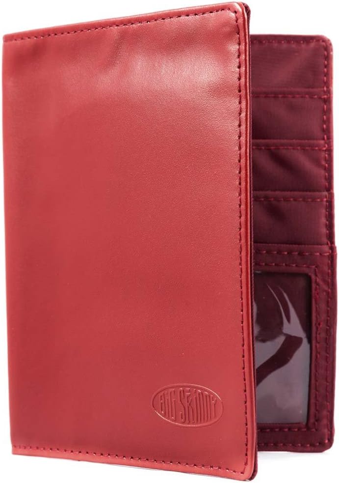 Big Skinny Leather Passport Holder Slim Wallet, Holds Up to 16 Cards and 2 Passports, Red : Clothing, Shoes & Jewelry