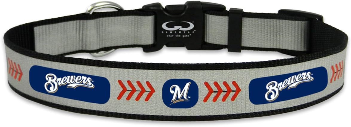 MLB Milwaukee Brewers Baseball Pet Collar, Medium, Reflective
