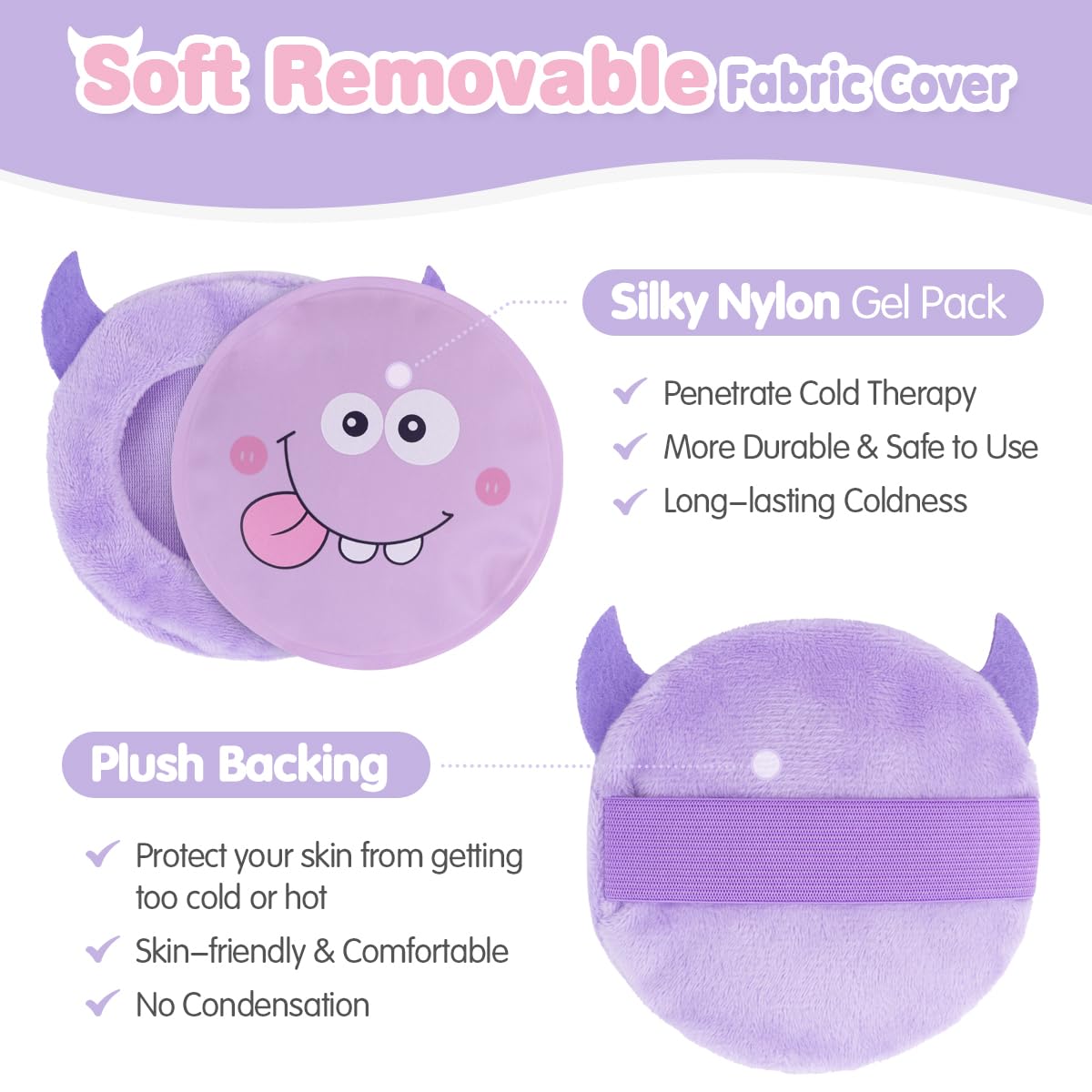 Hilph Lot de 4 compresses rafraîchissantes pour enfants avec housse en tissu doux pour enfants - Compresse froide et chaude - Gel non toxique - Petit pack de glace pour enfants - Pour la fièvre