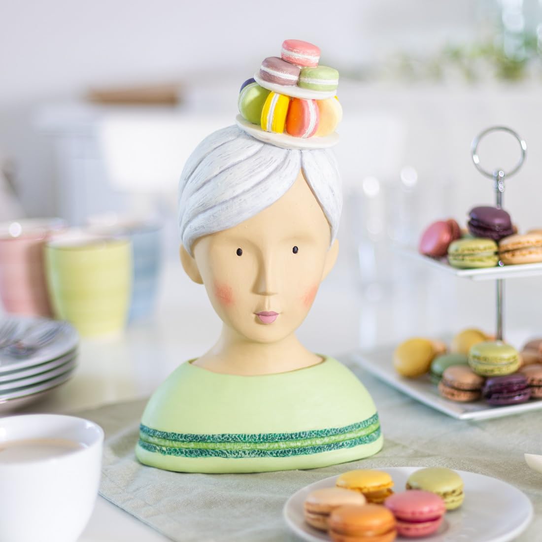 ETC Baden Import Ladykopf Dekokopf Dekobüste Dame mit Hut aus bunten Macarons