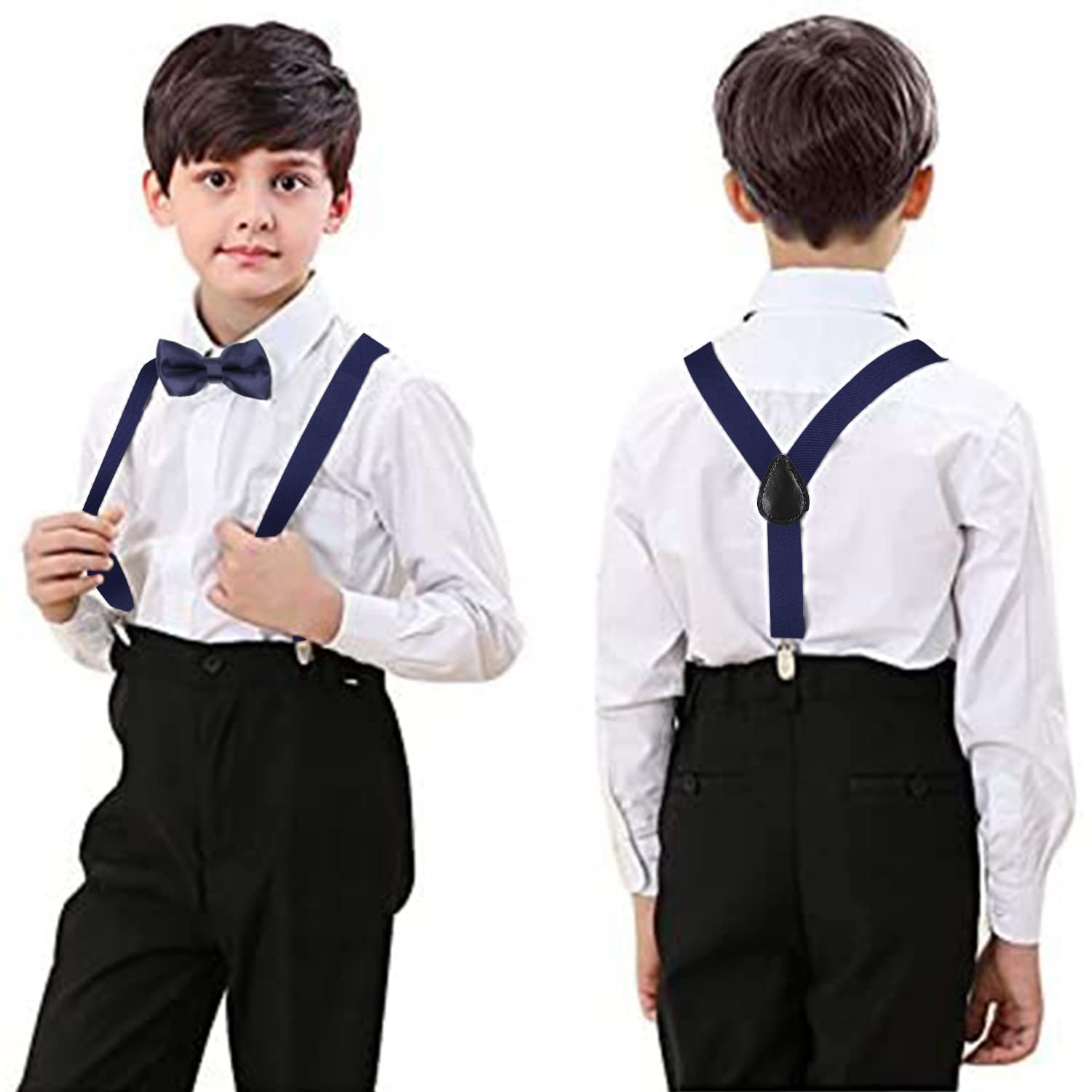 HANERDUN Tirantes Unisex con Pajarita para Niños y Niñas Fijación con Tres Clips en la Cintura del Pantalón para Niños de 1-10 Años