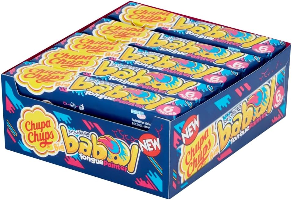 Chupa Chups Big Babol Bubble Gum, Blue Raspberry Tongue Painter Sweets, Suitable for Vegetarians - 20 x 6 Piece Packs