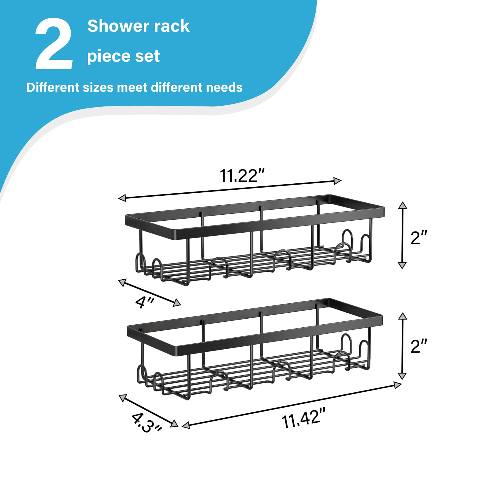 Bridgify Bathroom Shower Shelves 2-Pack, Large Capacity Bathroom Organizers and Storage - Image 2