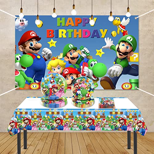 Mario Birthday Party Supplies, 20 Plates, 20 Napkins And 1 Tablecover For Mario Party Supplies, Mario Theme Party Decorations #TOP5