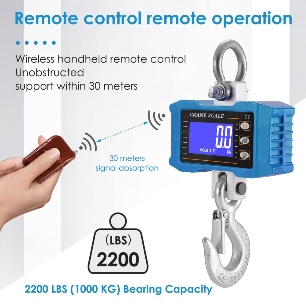 Báscula Colgante Digital 1T Recargable Con Mando a Distancia - Escala Electrónica de Alta Precisión 1000 kg Para Grúa Industrial