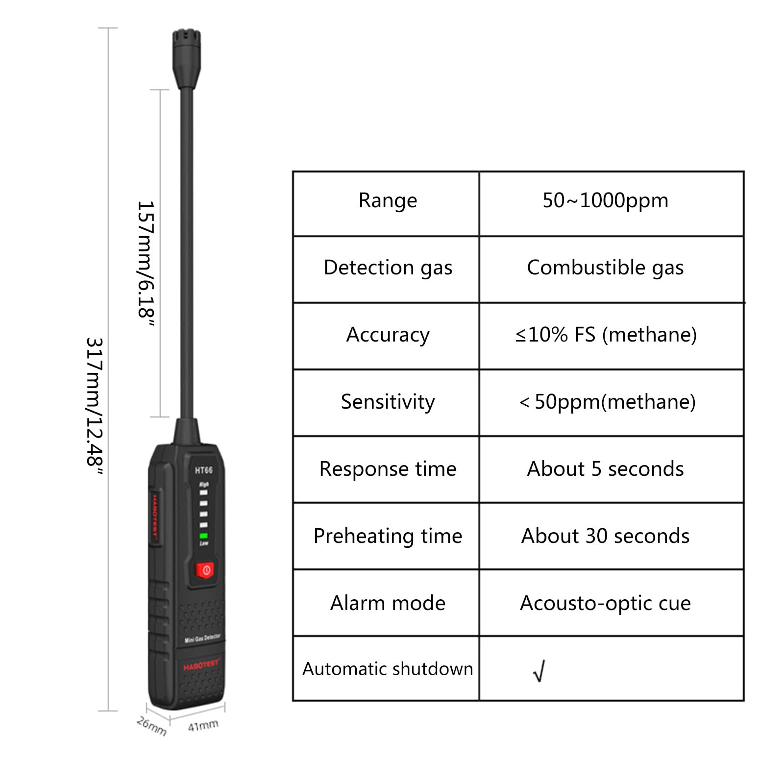 Rilevatore di perdite Tester portatile palmare - Sniffer metano naturale infiammabile 50-1000 ppm con allarme sonoro-visivo Sniffer alimentato a batteria (non inclusa)