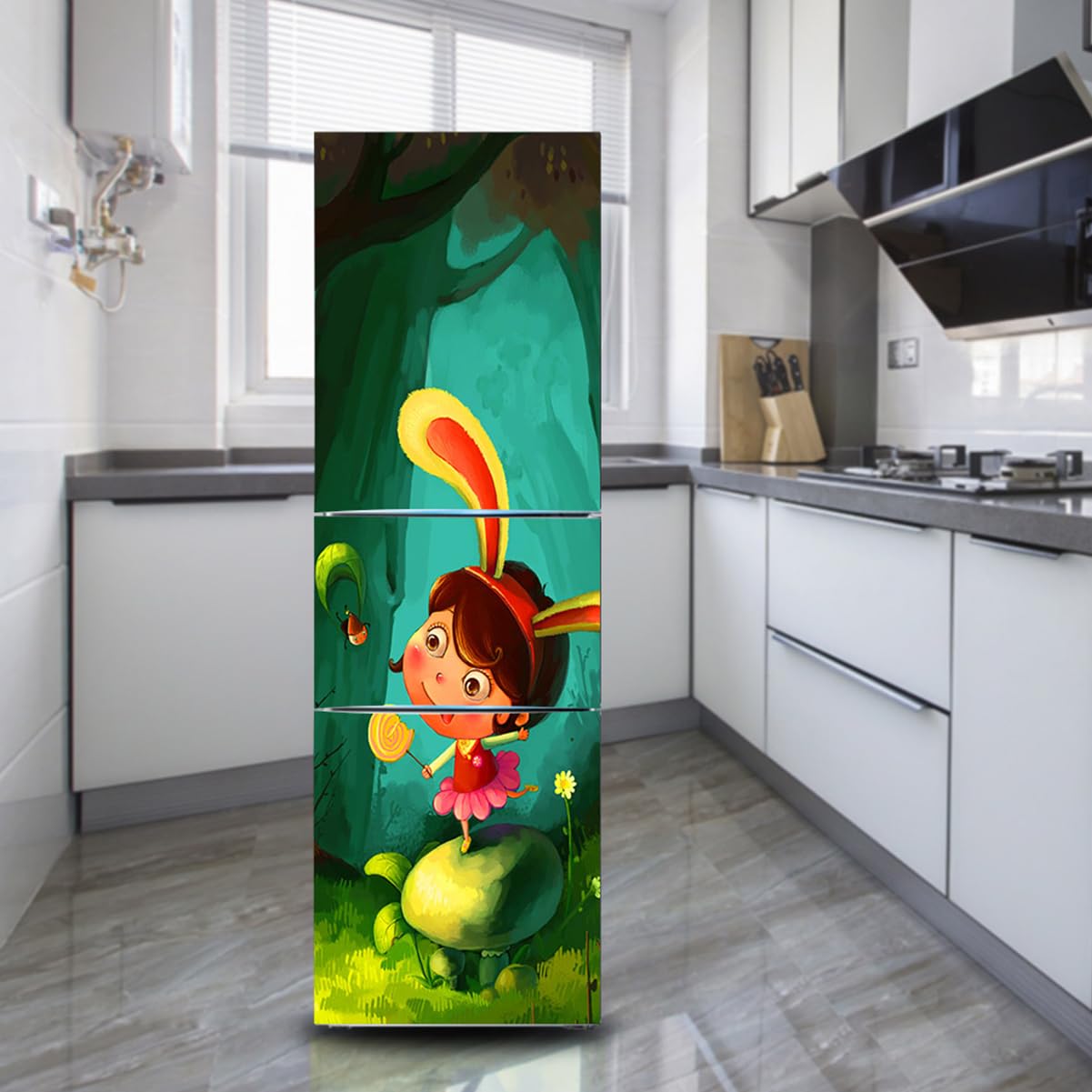 VHcgCGJ Fridge magnet, Full Covering, Freezer Skins Wall Stickers for Kitchen Decal, Kid Cartoon Forest Girl(S: 60x150 cm)