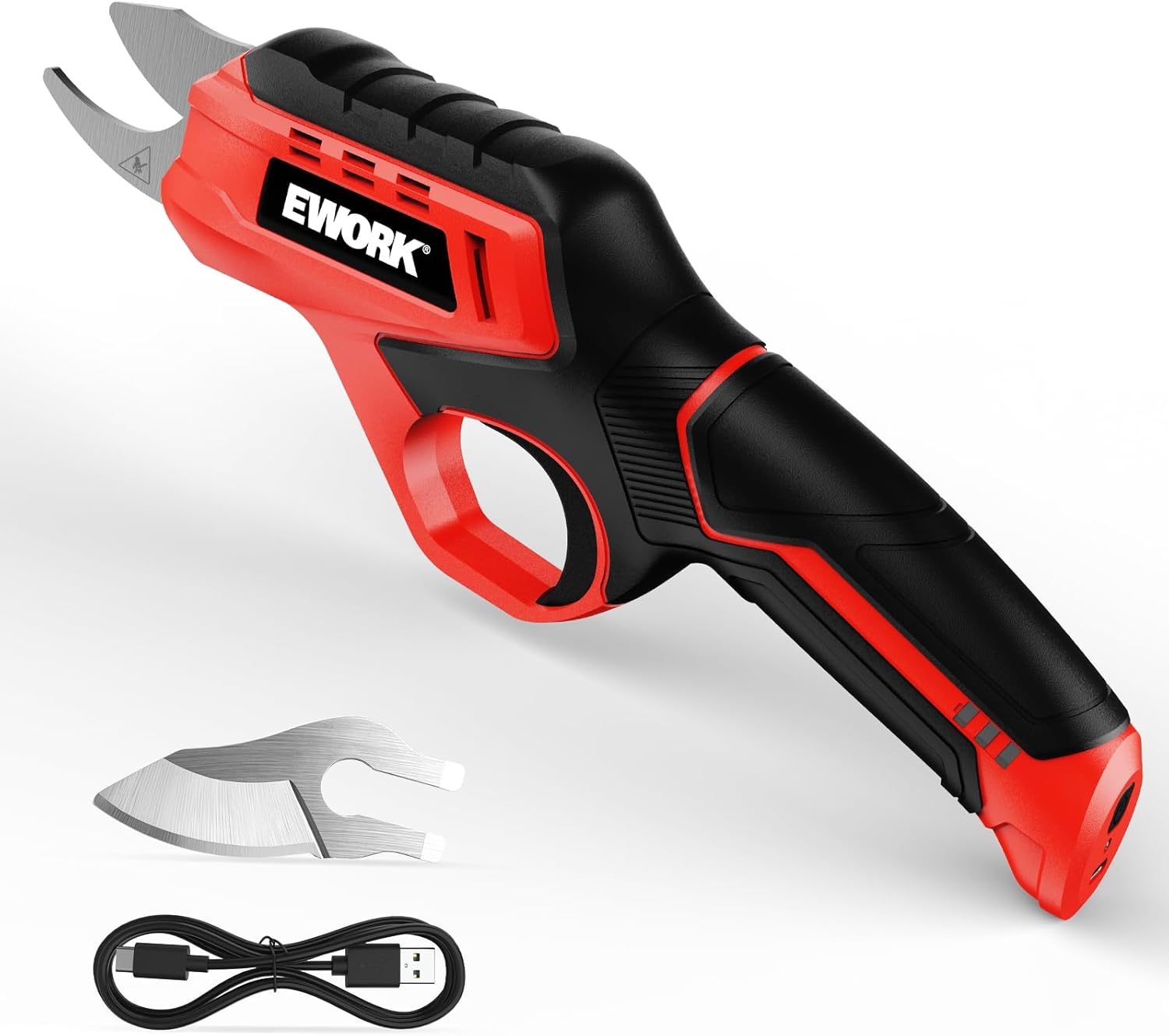 EWORK Cordless Electric Pruning Shears 4.2V Rechargeable 4000mAh Battery, 0.7 Inch Cutting Diameter, 2 SK5 Blades Tool-Free Replacement, Handheld Pruner for Garden Tree Branch Trimming