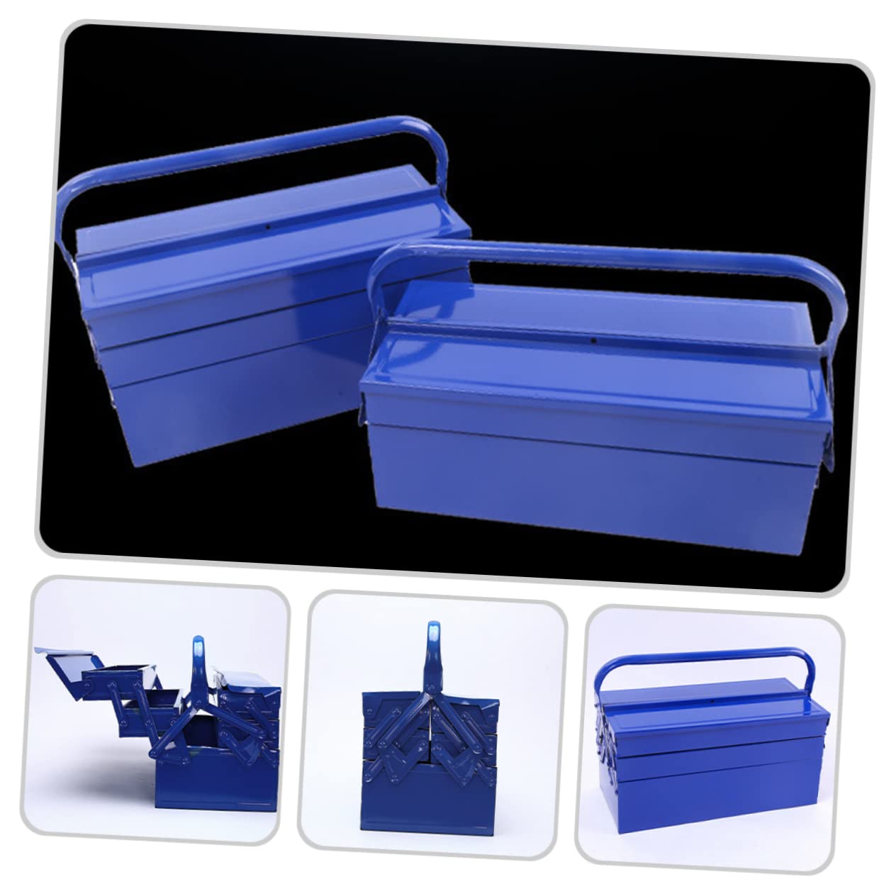 Hemobllo Grosse Boîte à Outils en Fer Bleue à Poignée, Rangement Portable