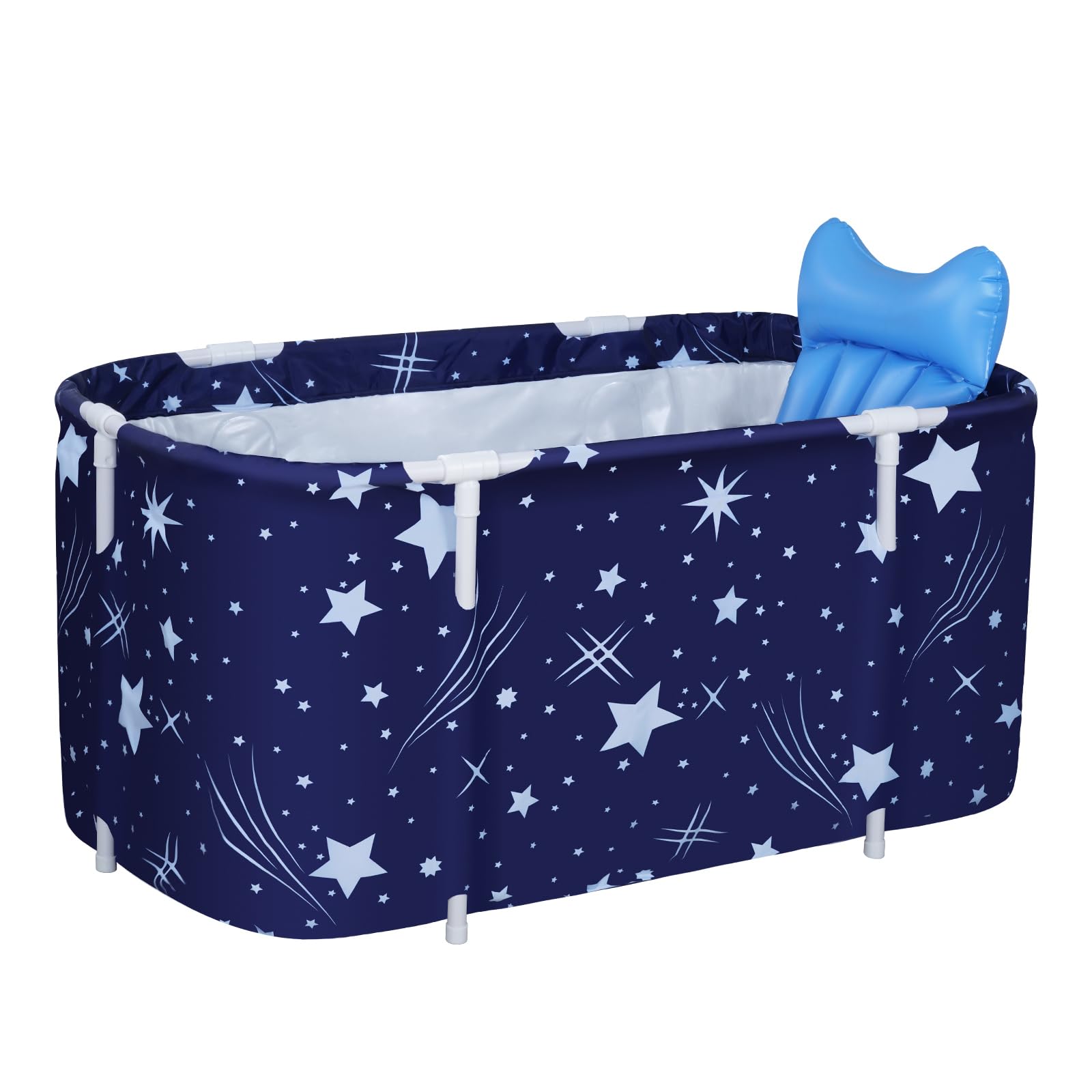 Bañera Plegable para Adultos y Niños Bañera Familiar Portatil con Respaldo, Cojín, Bomba de Pies, Funda Aislante, Bolsa de Baño y 2 Tubos de Drenaje, 125x55x54CM