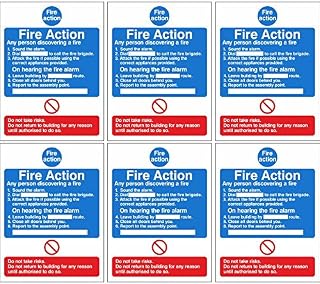 Pack of 6 Fire Action Notice Signs:- Anyone Discovering a Fire 150mm x 200mm - Self Adhesive