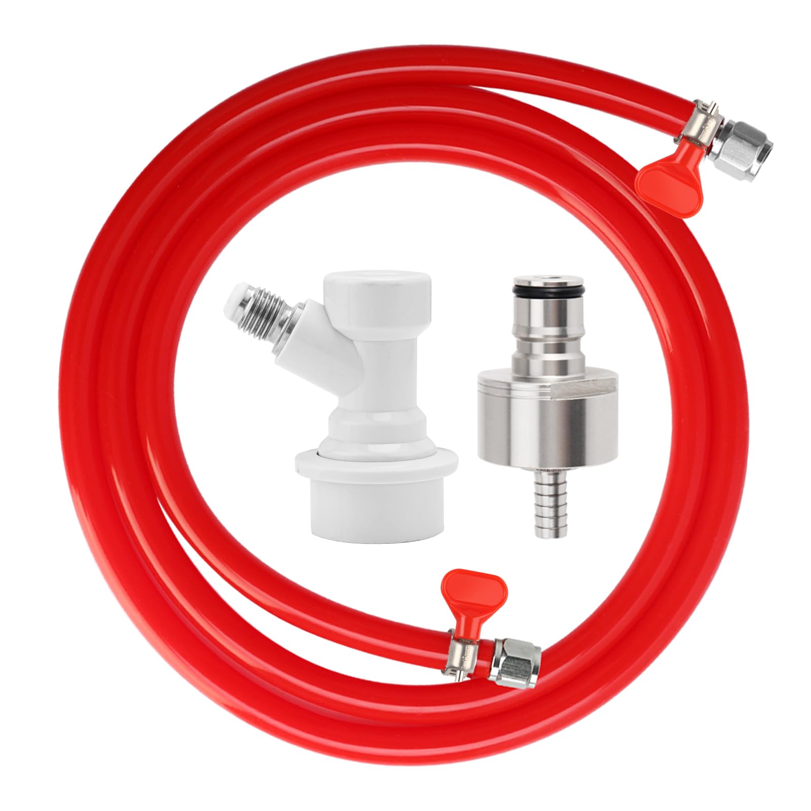 MRbrew Kit de tapa de carbonatación de bloqueo de bola de gas de 5 pies, bloqueo de bola de desconexión con acero inoxidable de 5/16 pulgadas de barril de cerveza Kegerator, tubo de PVC, manguera de