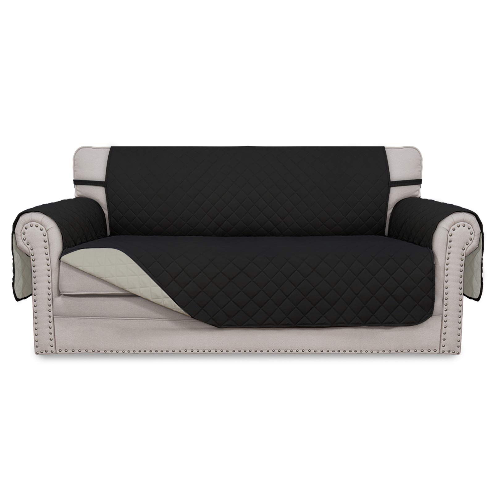 Easy-Going Reversible Couch Cover, 2 Cushion Sofa, Black/Beige