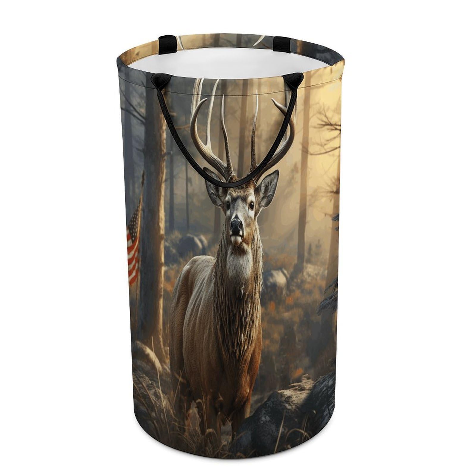 Deer Hunting Season Laundry Hamper Waterproof Polyester Laundry Baskets Collapsible Dirty Clothes Storage Basket Clothes Hampers with Sturdy Handles for Travel Bedroom