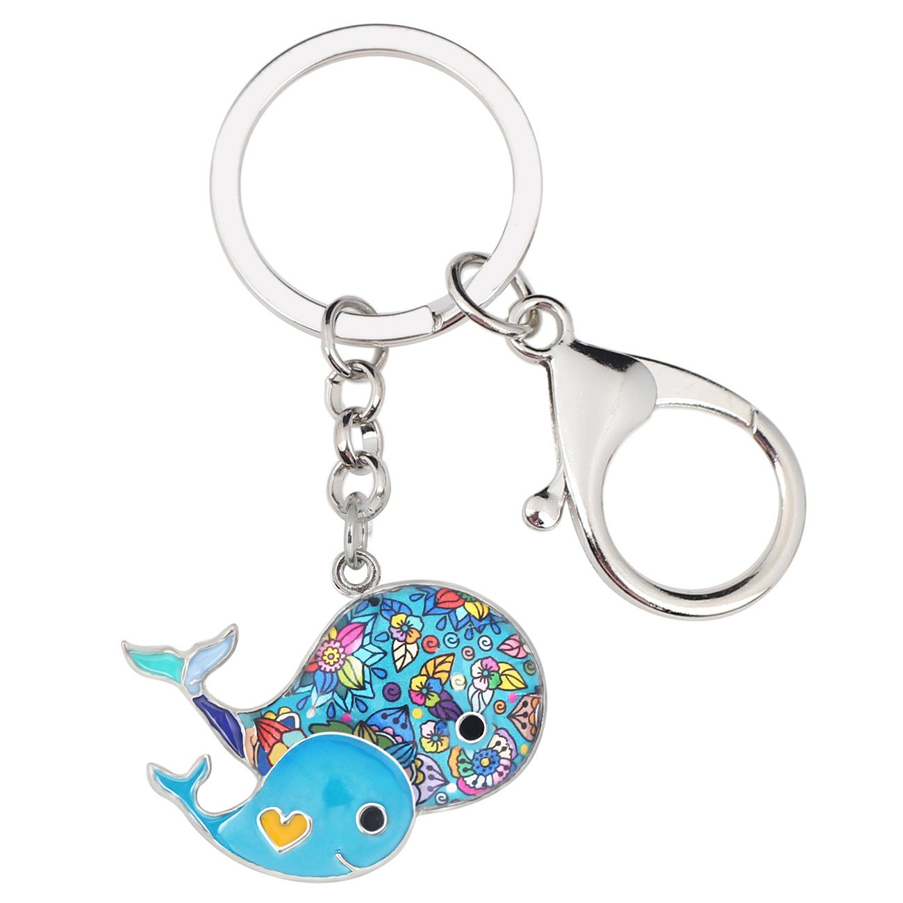 DOWAY Enamel Double Whale Keychain, Dolphin Fish Keyring Charm for Handbags Purses Ocean Style Pendant Gift - blue - Medium