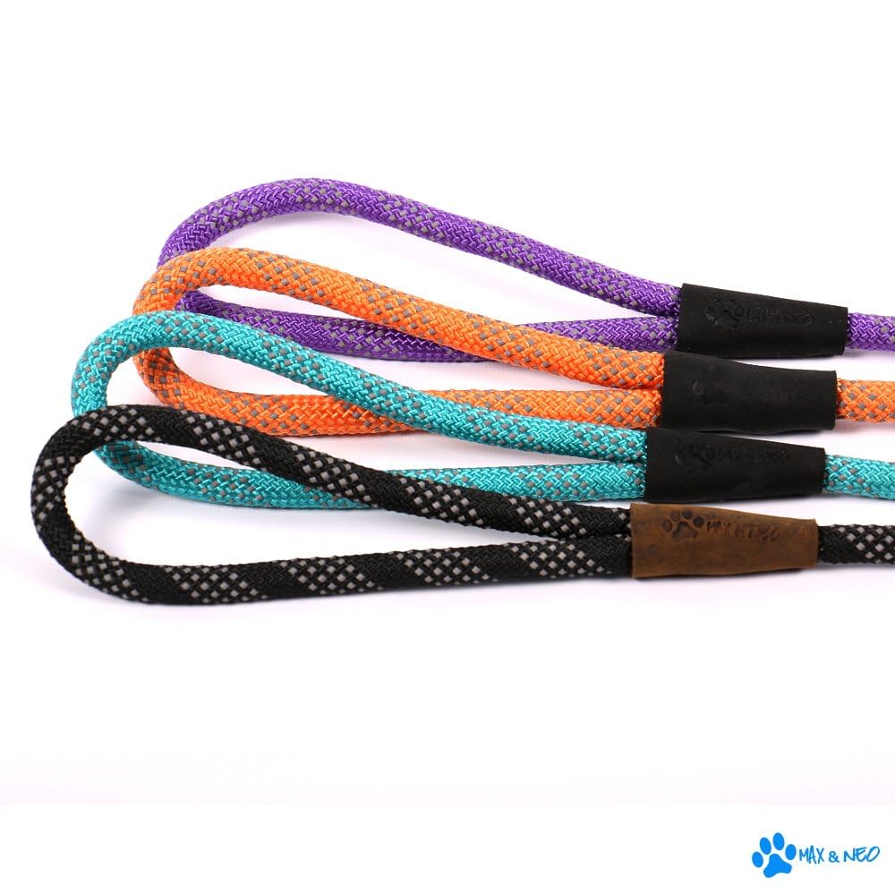 Max and Neo Correa de cuerda reflectante de 6 pies – Donamos una correa a un perro rescate por cada correa vendida (negro, 6 pies x 1/2 pulgadas)
