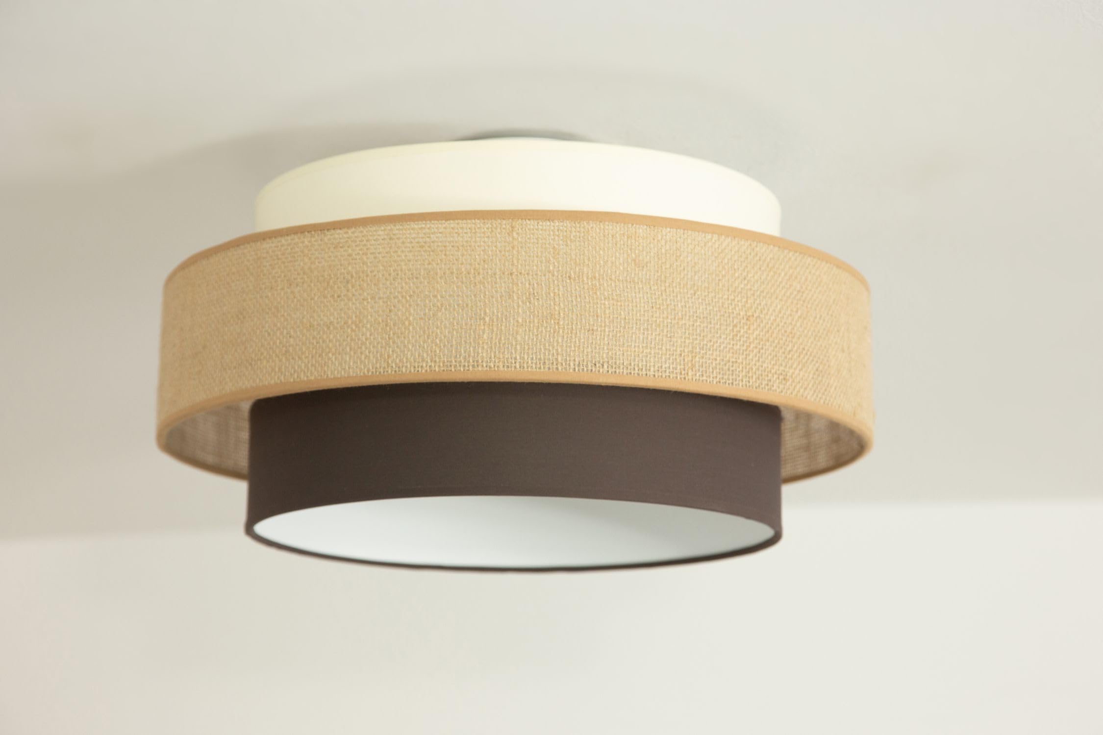 Licht-Erlebnisse Deckenleuchte Stoffschirm Metall Weiß Ecru Beige Braun E27 gemütlich wohnlich blendarm Esszimmer Wohnzimmer Ø 40 cm Deckenlampe Schlafzimmer