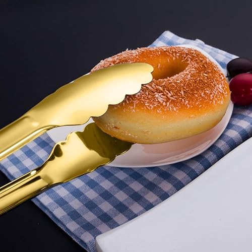 Miniatura 2 de 4 pinzas doradas para servir, utensilios de servir de acero inoxidable de 9 pulgadas, para ensaladas, bufé, aperitivos, postres, para fiestas de