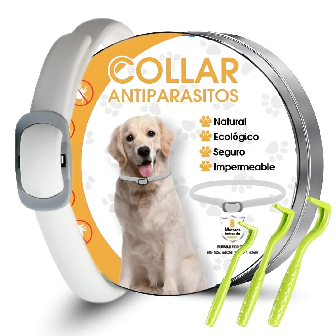 PETLUXE Collar Antiparasitario Perros, Quita Garrapatas, Collares Antiparasitarios para Perros, Desparasitante Perros, Antiparasitario Perros, Regalo Pinza Garrapatas, Pinzas Garrapatas Perros