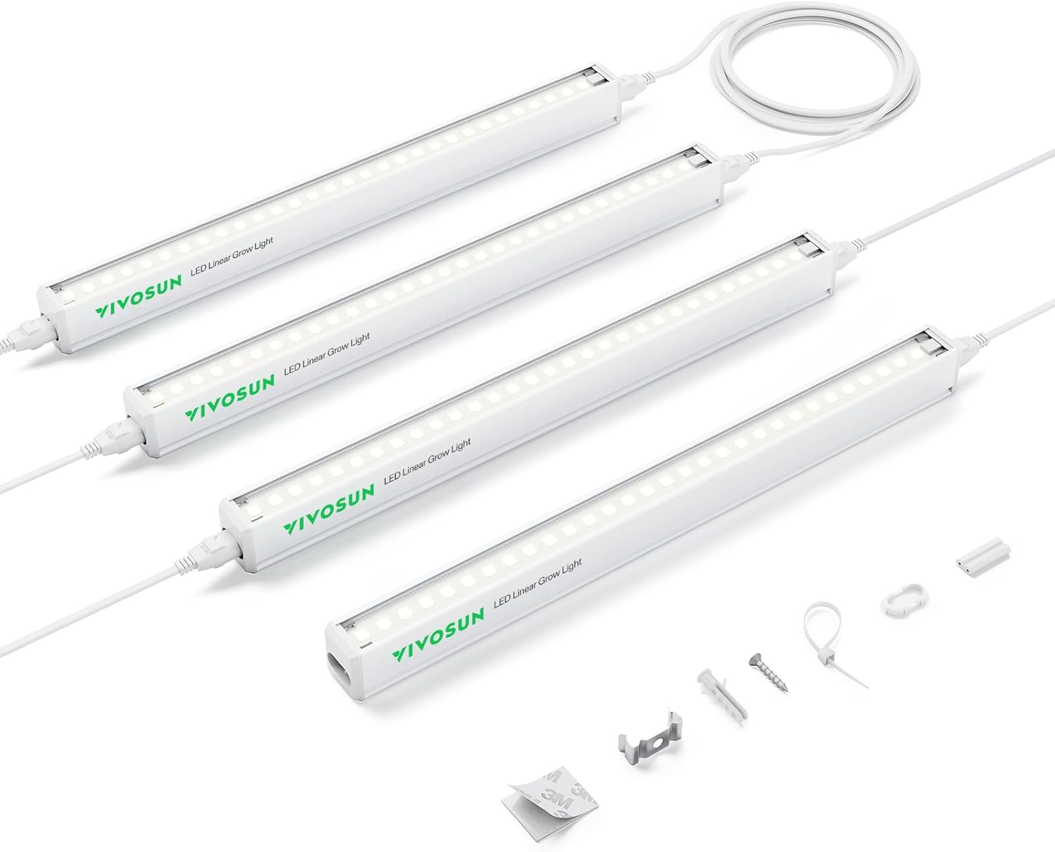 VIVOSUN T5 Grow Lights for Indoor Plants, 5000K Full Spectrum 24W(4 X 6W), 1FT LED Plant Light Strip for Seed Starting, Greenhouse, Hydroponics, SGS Compatible, Linkable, 4-Pack 1FT-4 Pack