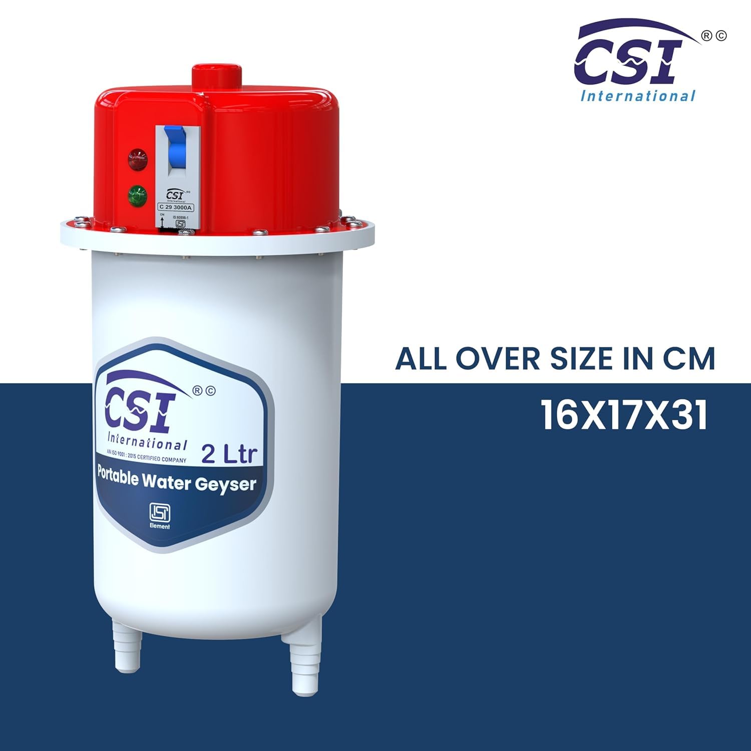 CSI INTERNATIONAL® Instant Water Geyser 1L | Portable Instant Water Heater for Bathroom & Kitchen | ABS Shockproof Body | Fast Heating Mini Geyser | Auto Cut-Off | ISI Certified Electric Geyser