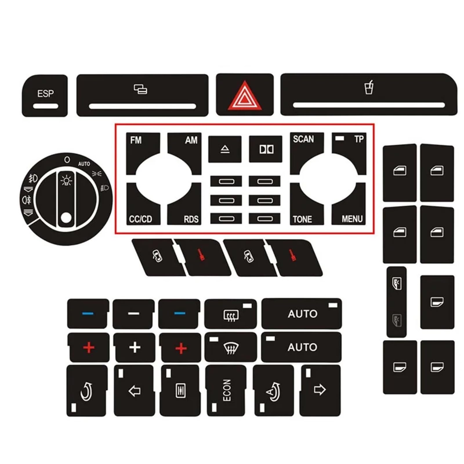 Wsbojxth One Color Repair Patch Compatible With A4 B6 B7 Button Repair Decal Sticke 1Pcs Set Button Repair Decal Sticker Door Lock Window Air Conditioner Repair Set(Type B)