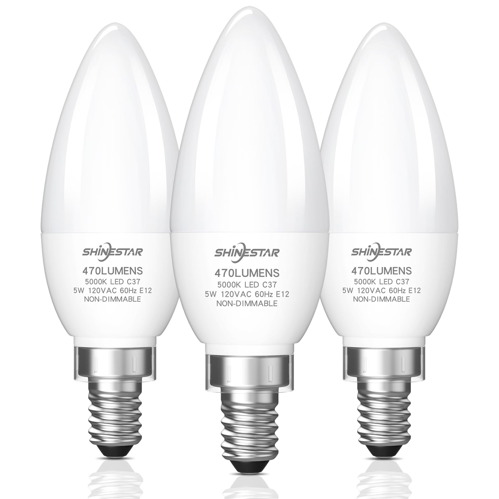 SHINESTAR E12 LED Candelabra Light Bulbs 40 Watt Equivalent 5000K Daylight White 550 Lumen Chandelier Bulb 6W B11