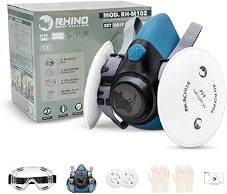 RHINO Smart Solutions Atemschutzmaske Staub RH-M102 | Atemschutz Respirator Mask P3R FFP3 Filter mit Schutzbrille | Gas Ma...