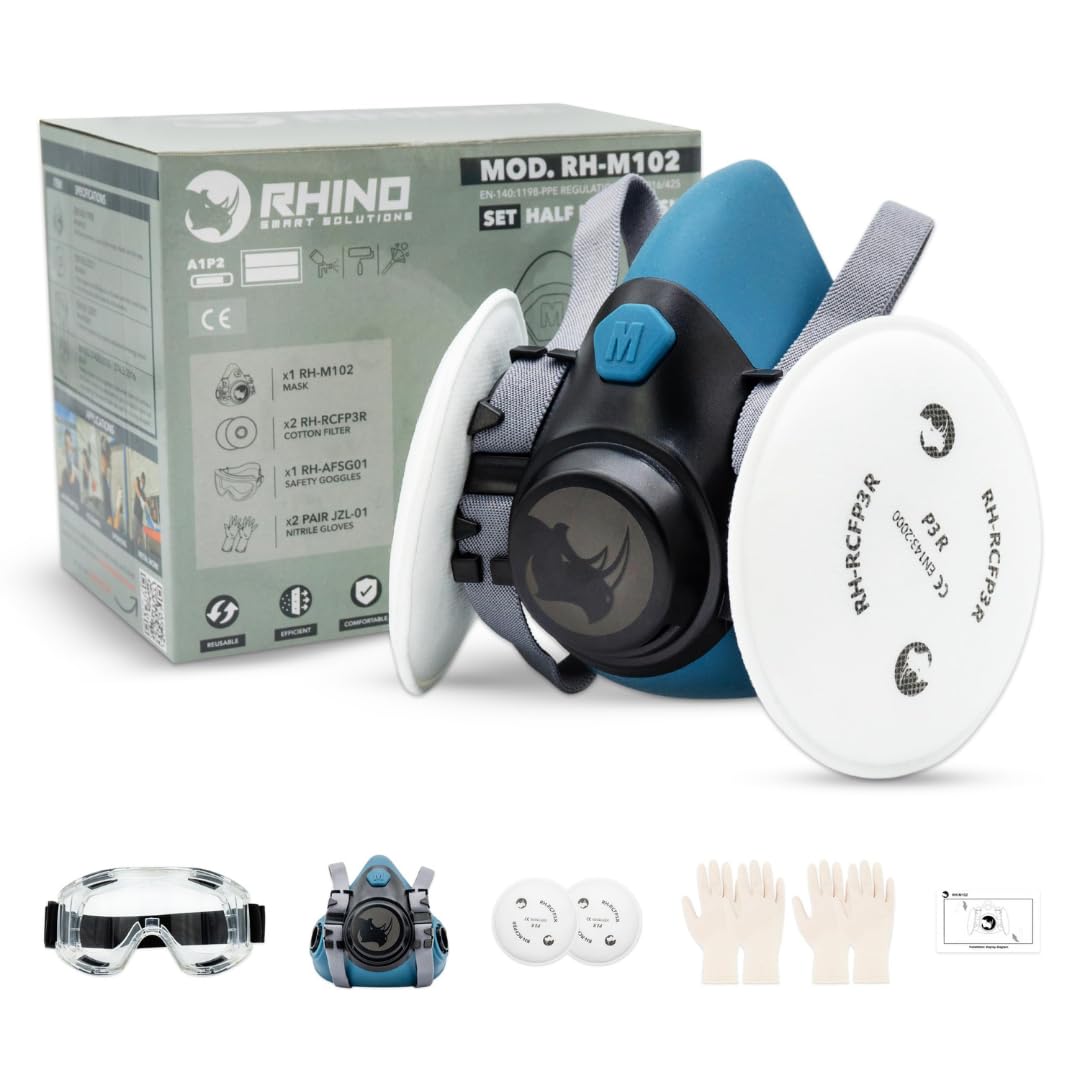 Masque Protection Respiratoire RHINO A1P1 Avec Lunettes - Anti Poussière Vapeurs Organiques - Bricolage Peinture
