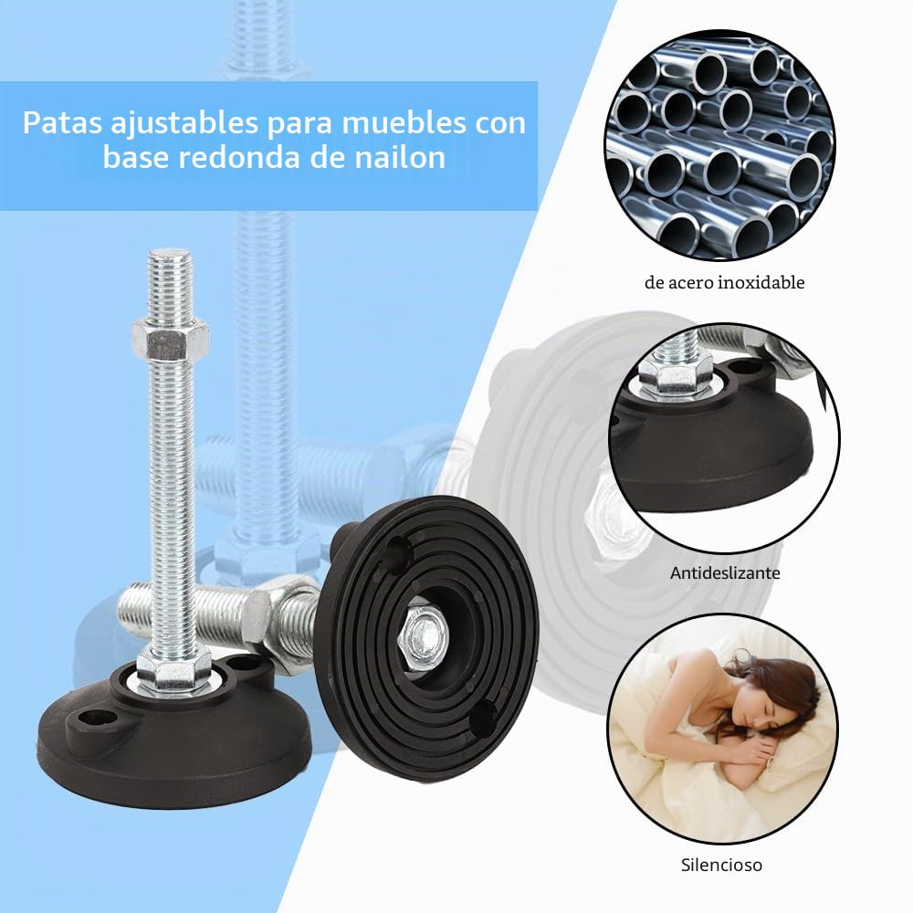 Niveladores Base de Goma, 2 Pcs M20 Patas Regulables para Muebles, Metal Roscadas Pie Nivelador, para Maquinaria de Fábricas Grandes, Bancos de Trabajo(D80*M20*L300)