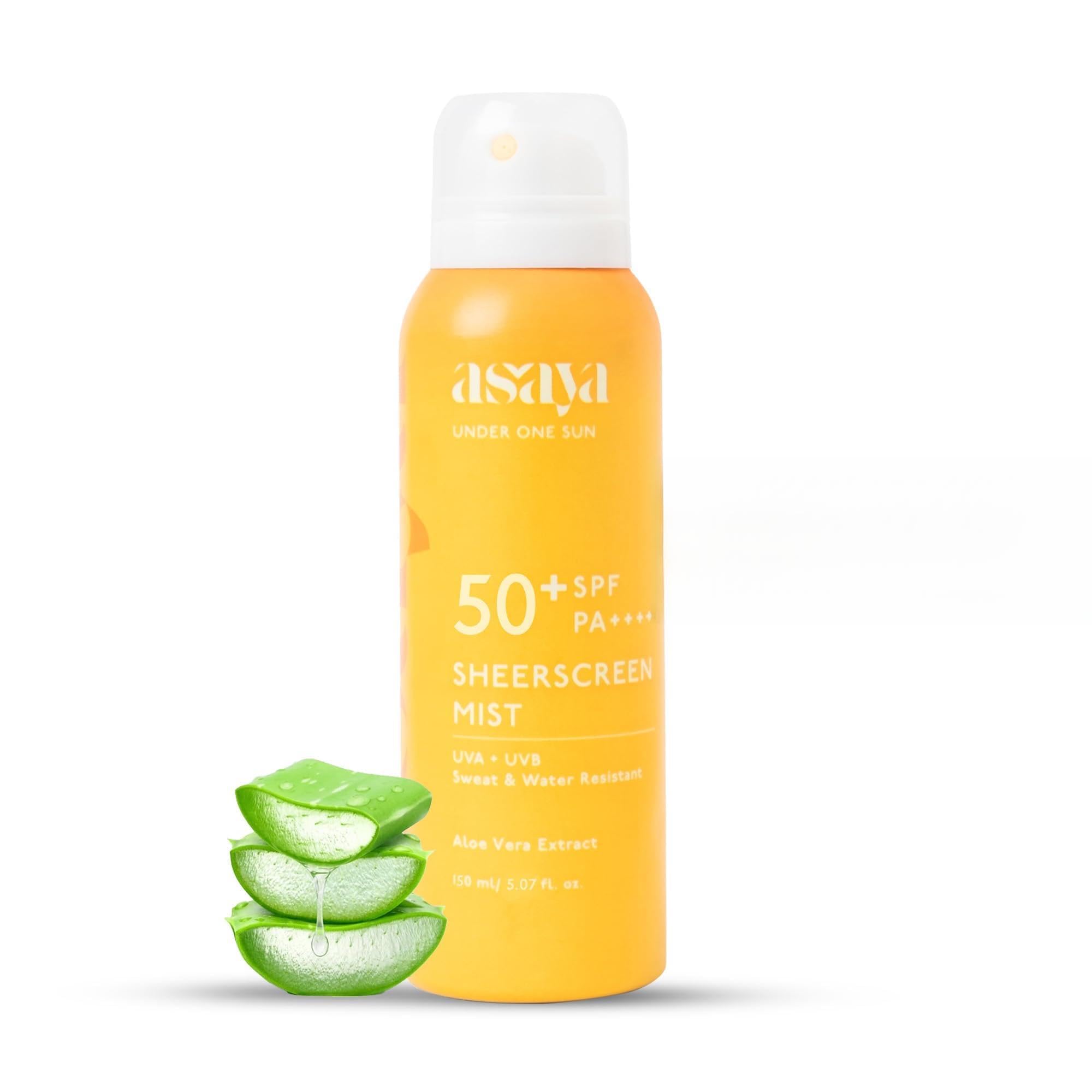 Asaya SPF 65+ Waterproof Sunscreen Spray | Broad Spectrum UVA/B Protection | Blue Light Sunscreen Protection | Quick Drying & Lightweight | No White Cast & Invisible Finish | Matte Finish | With Aloe