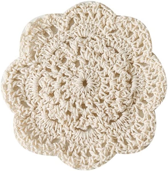 Vintage Lace Cotton Table Mat Plate Mat Cloth Crochet Drink Placemat Cup Tea Mat Handmade, 10*11cm