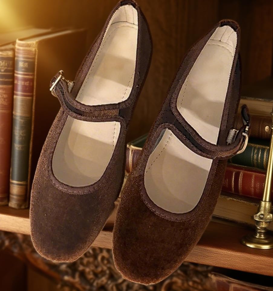 Burgundy Velvet Mary Jane Ballet Flats for Women Round Toe Retro Cute Shoes Comfortable Slip On Pumps for Wedding Party Vintage Wear2