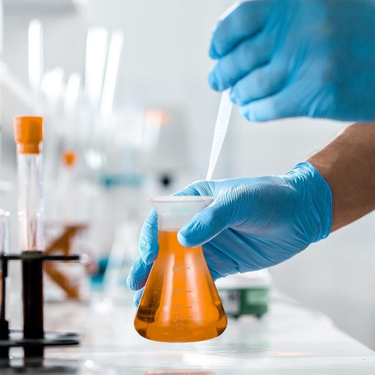 5 Pezzi Matracci Conici in Plastica Graduati 50ml - Attrezzatura di Laboratorio per Esperimenti Scientifici