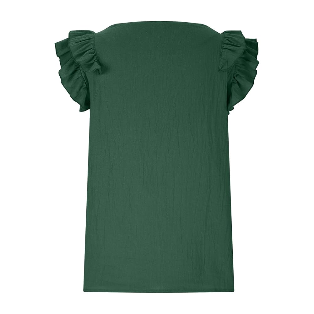 dium. cotton tiered blouse【タグ付き】 Women's V Neck Double Layer Ruffle Cap Sleeve Blouse Top