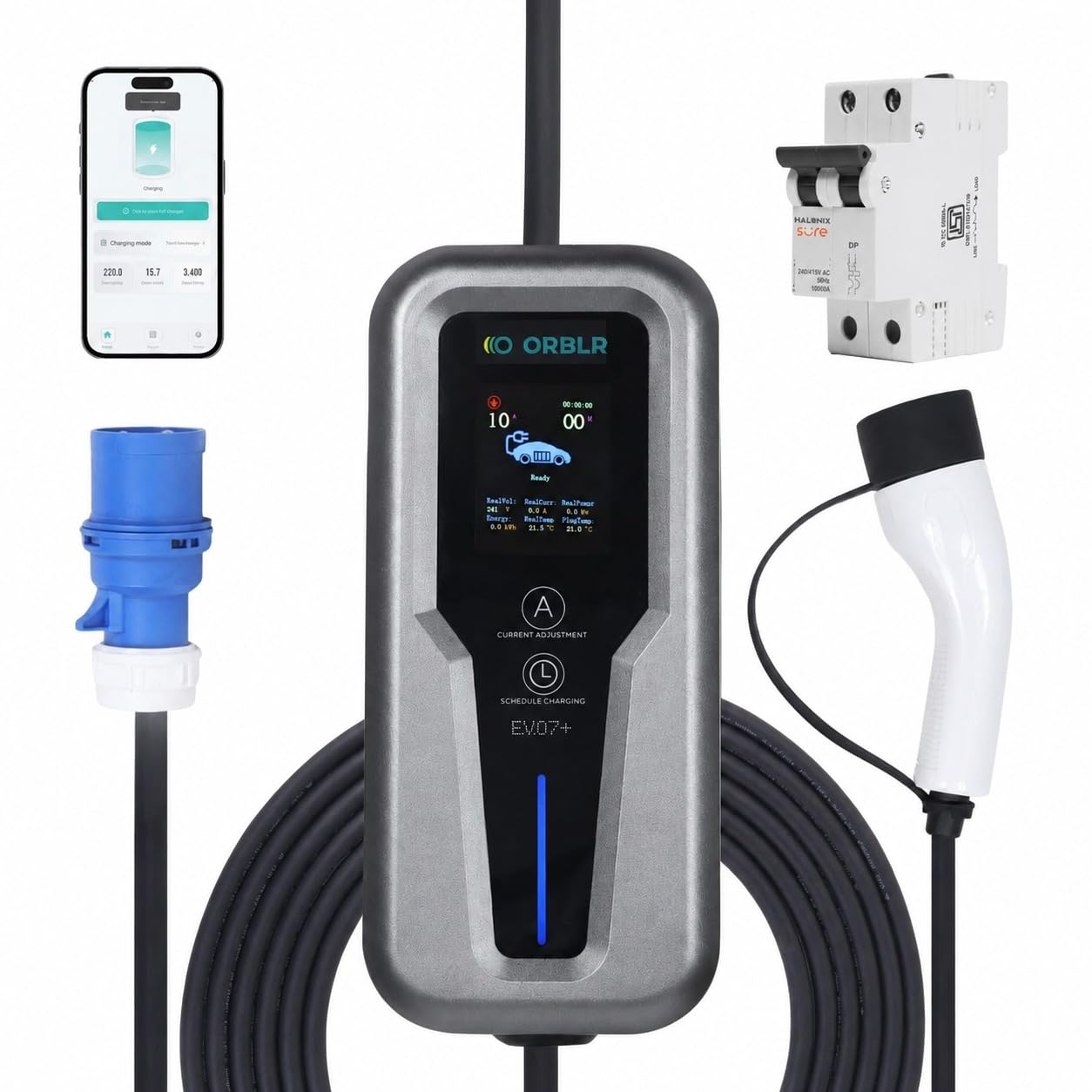 ORBLR EVO7+ | 7.2KW Portable EV Charger | SmartLife App with WiFi,BT | 32A Adjustable Current | IP65 | 32A Socket | OTA Updates | Limited 5 Yr Warranty| Carry Bag | Wall Mount | Gun Cable Holder-image-7