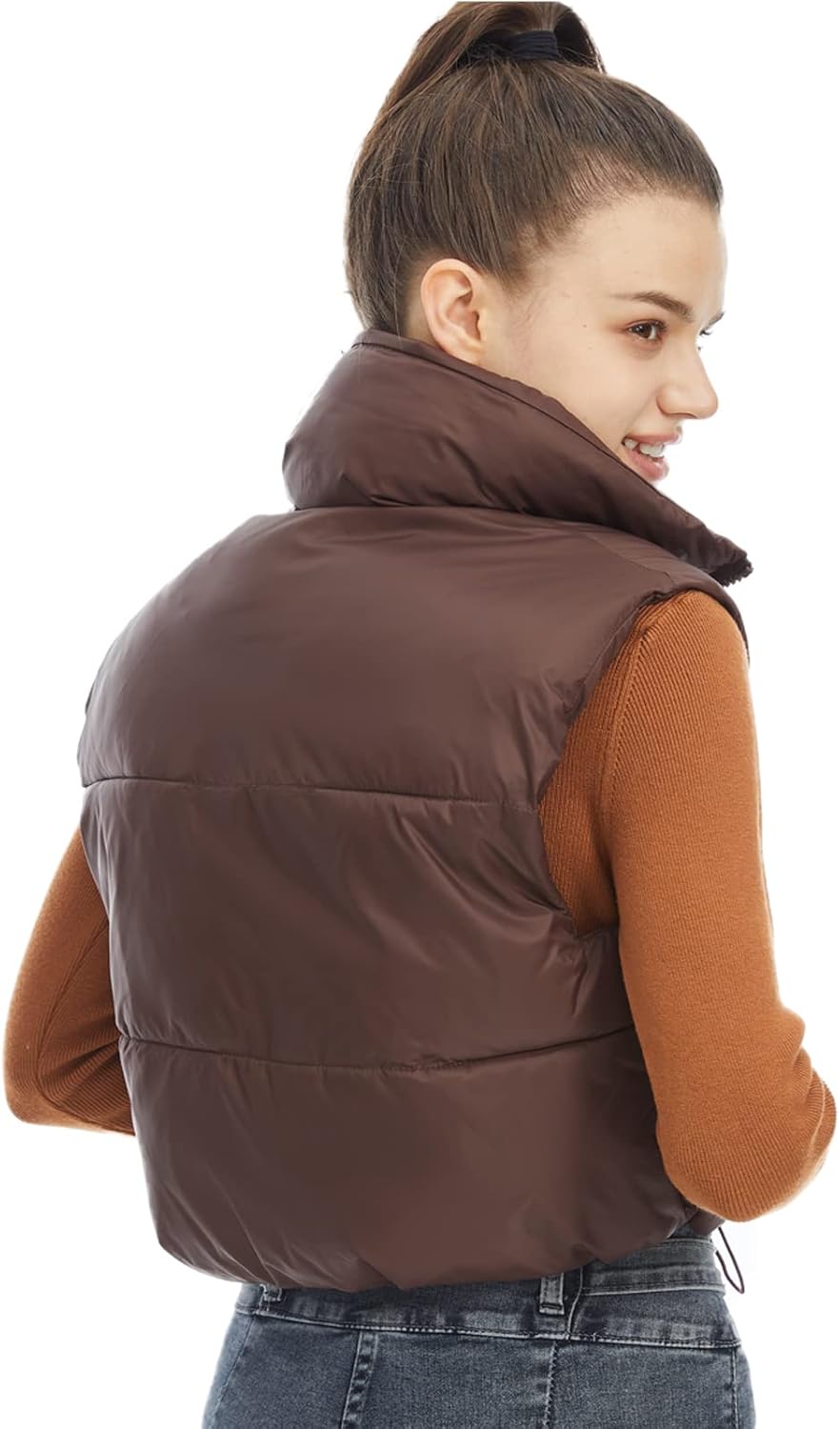 Women's Cropped Puffer Vest Winter Padded Vest Lightweight Zip Crop Puffy Gilet - Image 5