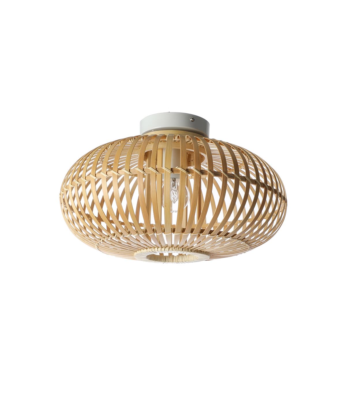LUSSIOL - luminaire Manille, plafonnier en métal et bambou, abat-jour naturel, lampe de plafond pour salle de bain, chambre, restaurant, entrée, couloir, E27, diam. 38cm
