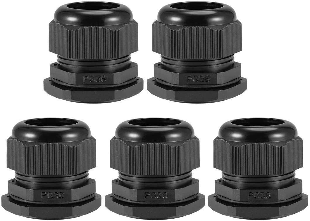 Heyiarbeit Cable Gland - 5 Pack PG36 Plastic Waterproof Adjustable 22-32mm Cable Gland Connectors Cable Gland Joints with Gaskets, Black