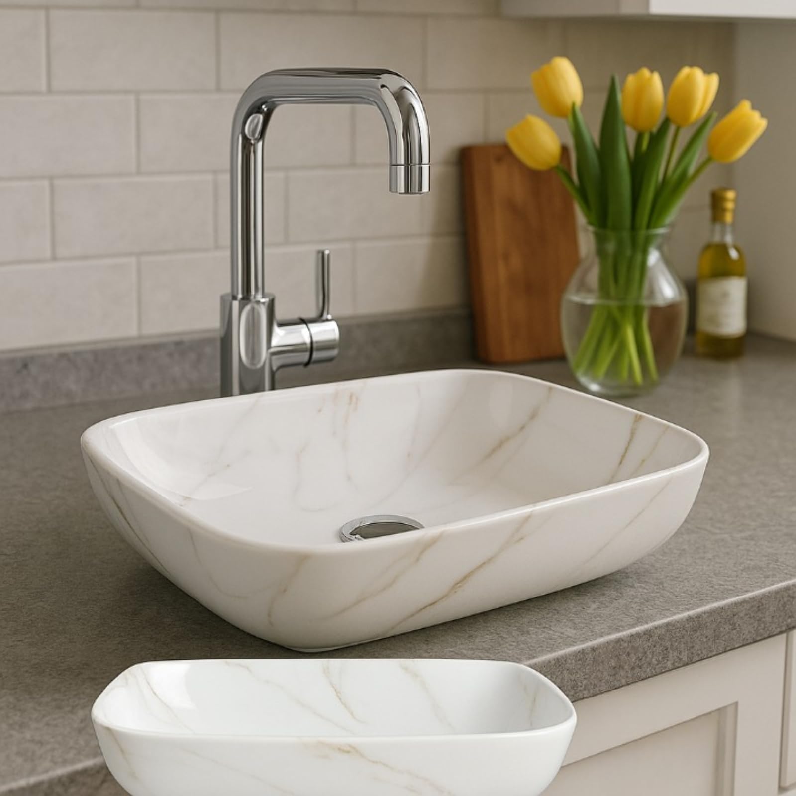 Glossy Ceramic Wash Basin - Marble Vanity Sink -8 Glossy Ceramic Wash Basin - Marble Vanity Sink -8