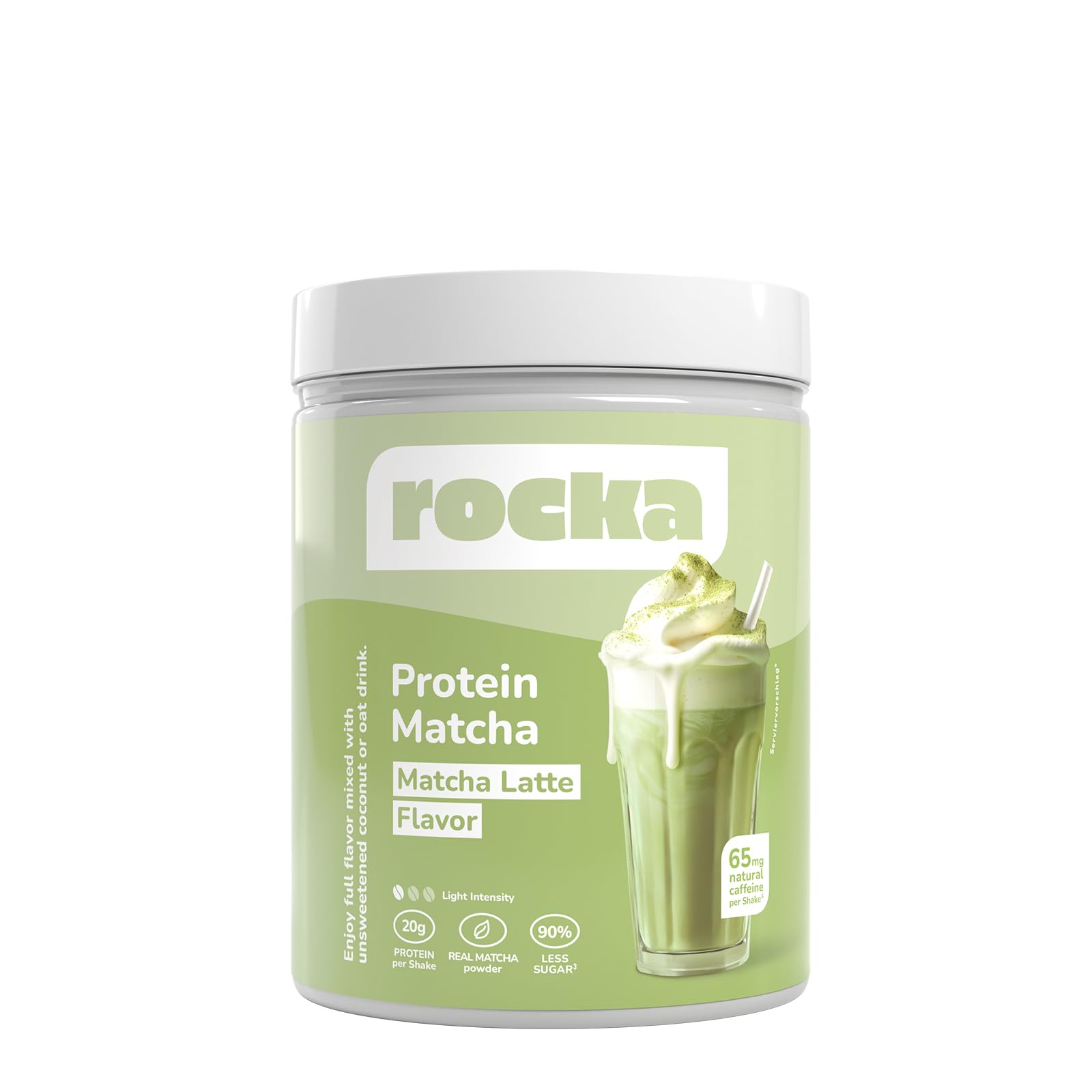 Rocka Nutrition Protein Matcha veganes Proteinpulver mit Koffein | Veganer Protein Matcha mit 20 g Protein pro Portion | Mehrkomponentenprotein mit Matchablattpulver und Grünteeextrakt (600 g)
