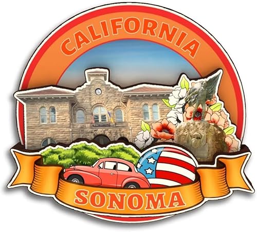 Sonoma California USA America - Imán para nevera de madera, colección 3D, hecho a mano, viajes, ciudad, recuerdos, refrigerador, decoración del