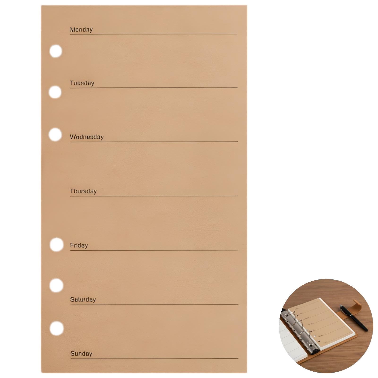 Recharge d’agenda hebdomadaire A6, lot de 3, pages kraft non datées 3,7 x 6,7 pouces, 6 trous, papier épais 120 g/m² pour classeur à feuilles mobiles, budget et organisation du planning