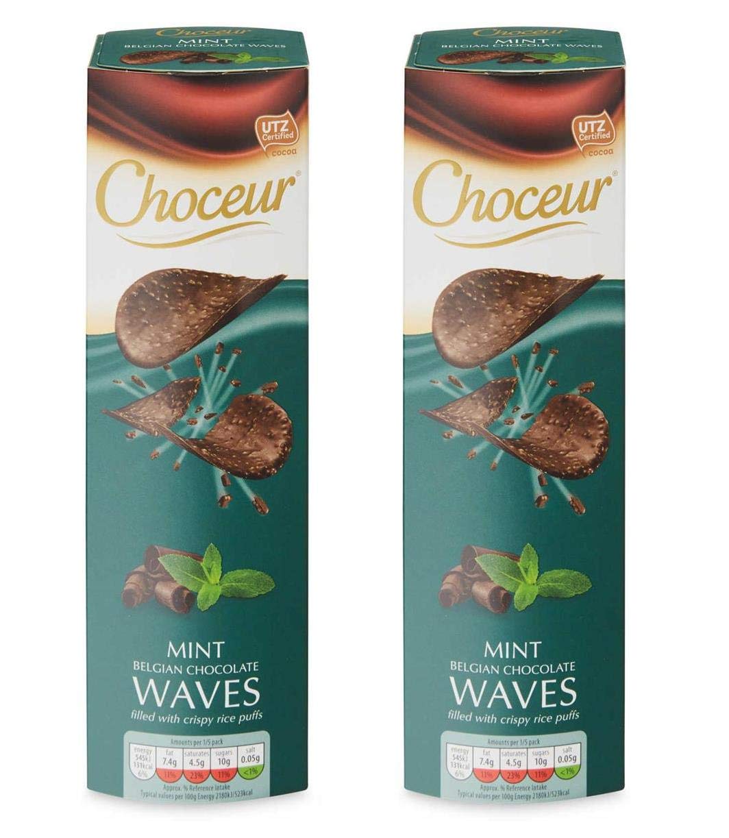 Choceur Mint Belgian Dark Chocolate Waves Crisps | Thin & Light Curves | 2 x 125g