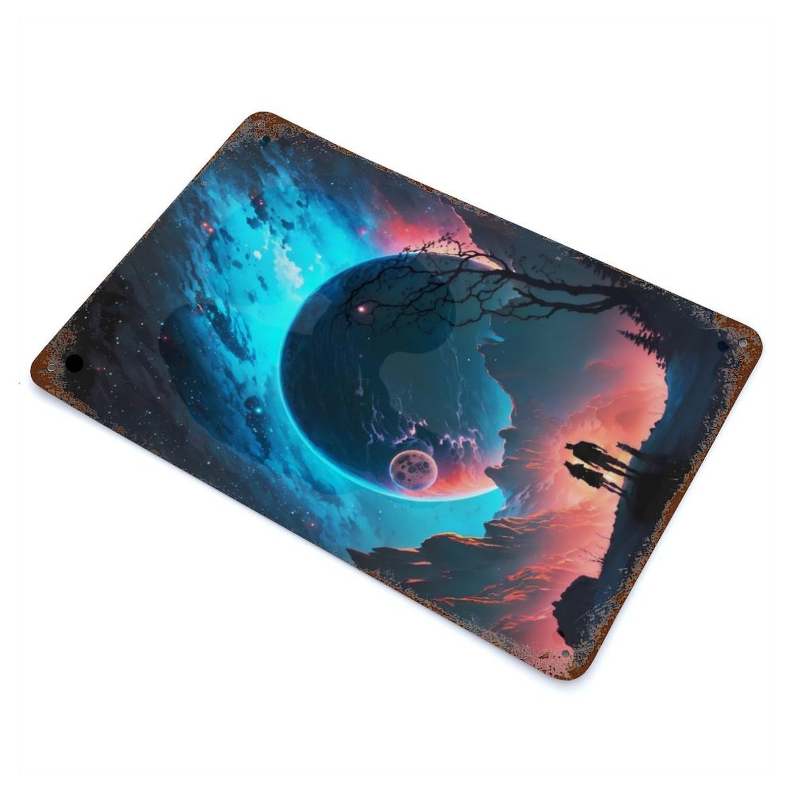 Rust Effect Voyagers of The Night Weathered Tin Sign 11.8"x7.9", Novelty Wall Decor for Office, Studio And Wall Decor