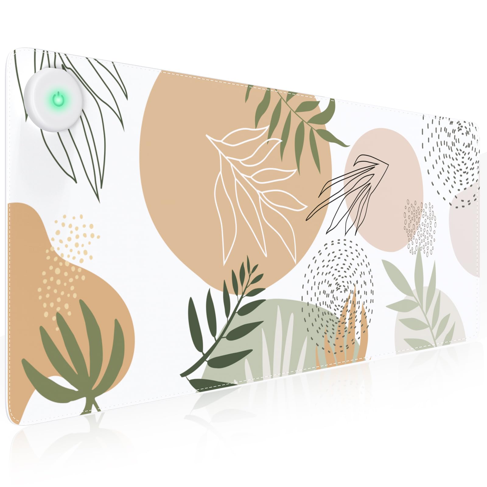 HAOCOOHeated Mouse Pad, Heated Desk Mat, Electric Warm Desk Pad with 3 Heating Levels & 3 Auto Shut-Off Levels, PVC Leather 800x300MM Large Mouse Pad for Home Office Work, Tropical Leaf